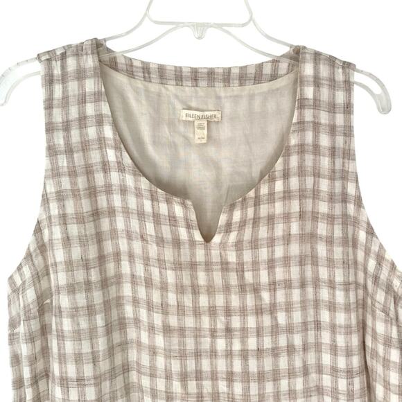 Eileen Fisher Organic Linen Slub Gingham Check Shift Dress size medium Natural - Picture 4 of 10
